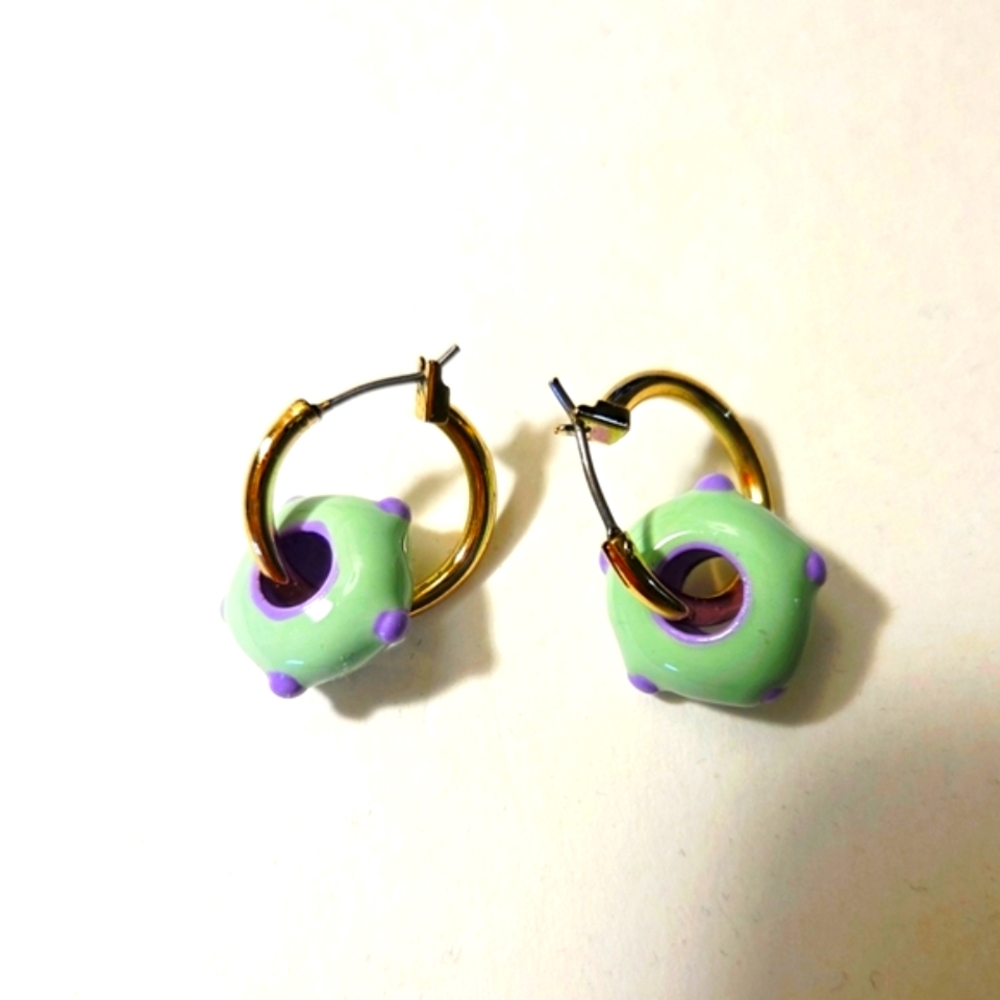 Green And Purple Bead Hoop Earrings
